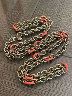 J. Crew Gold-tone Chain with Coral Salmon Orange Colored Accents